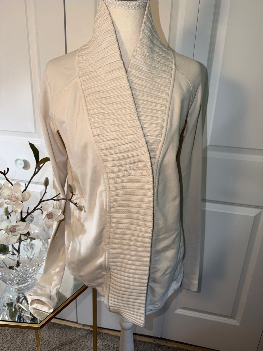 lululemon athletica bliss break Cream Ribbed Shawl-Collar Cardigan